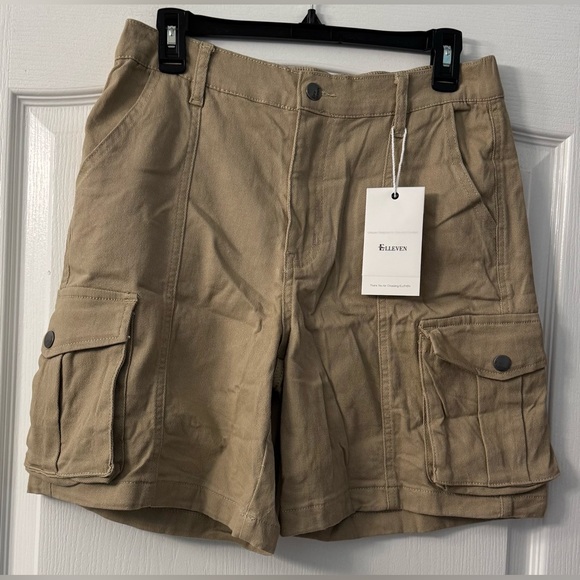 Bermuda Cargo, Elastic High Waist 6 Pockets 7in Inseam Summer Jorts for Women - Picture 7 of 13